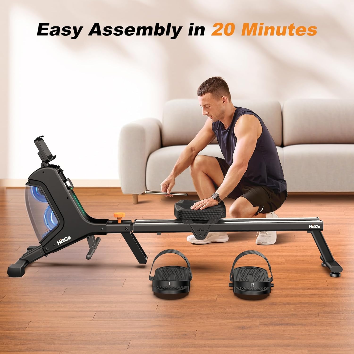 Magnetic Rowing Machine for Home Use, Foldable Rower with 32 Levels of Silent Resistance, LED Light Effects, Compact Dual Slide Rail, Max 350lb Capacity, Bluetooth & App Compatible - Image 6