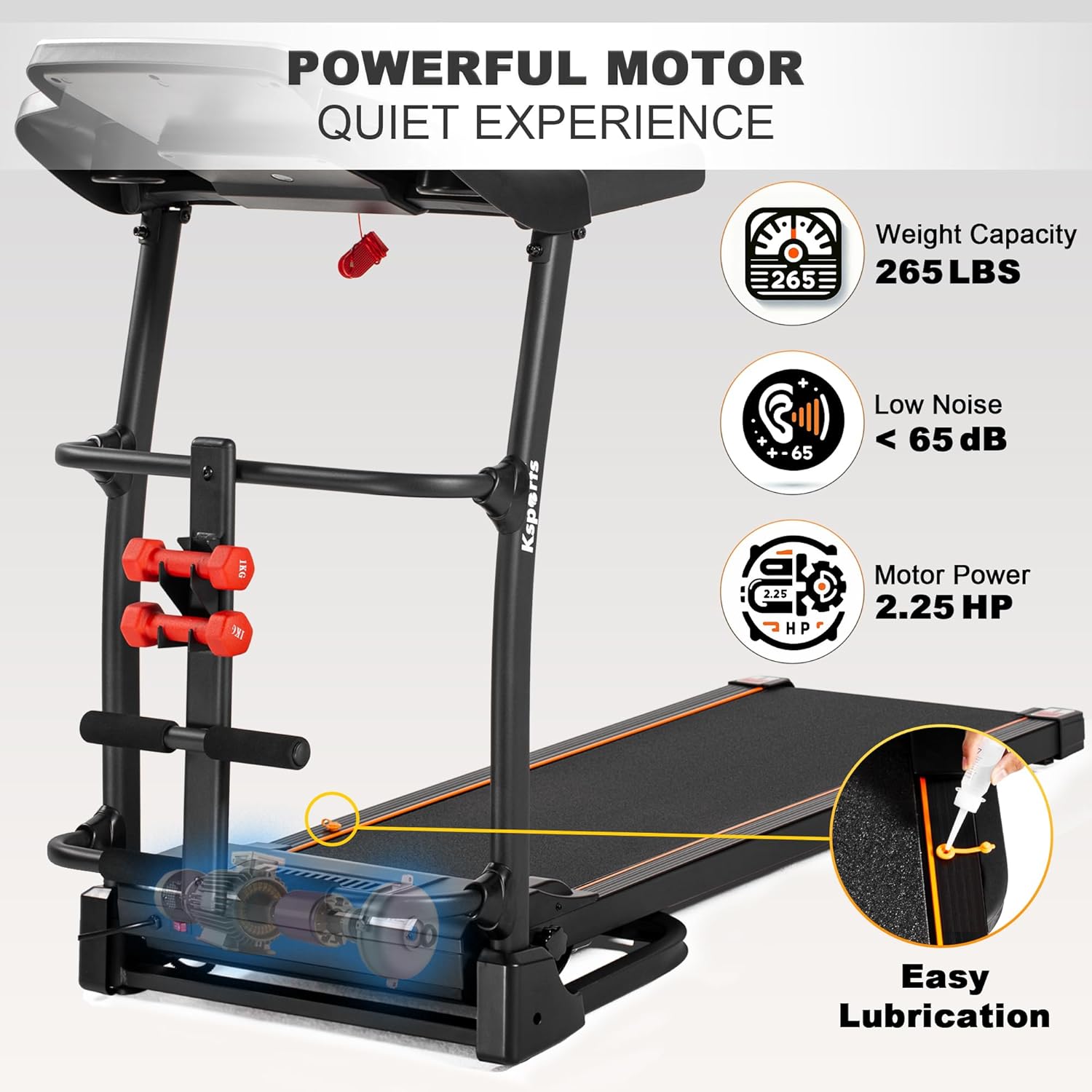 Ksports Foldable 16.5 Inch Cardio Fitness Portable Treadmill with Bluetooth Connectivity, LCD Display, and Tracking Apps for Home Gym Equipment, Black - Image 8