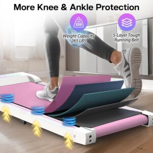 Walking Pad Treadmill with Handle, 265LBS Under Desk Folding Treadmill for Home/Office, 2.5HP Treadmills with Remote Control, LED Display