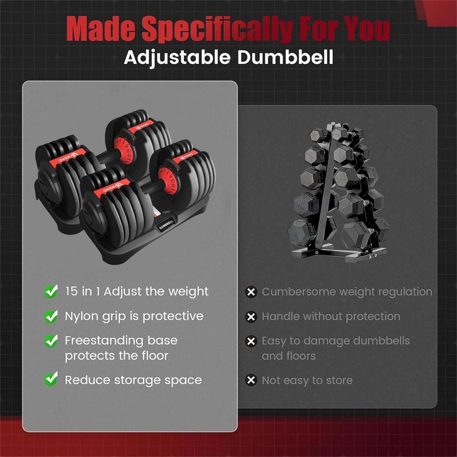 15 Weight in 1 Adjustable Dumbbell 53LB with Fast Automatic Adjustable and Weight Plate for Body Workout Home Gym (24kg/53lb)2pcs - Image 6