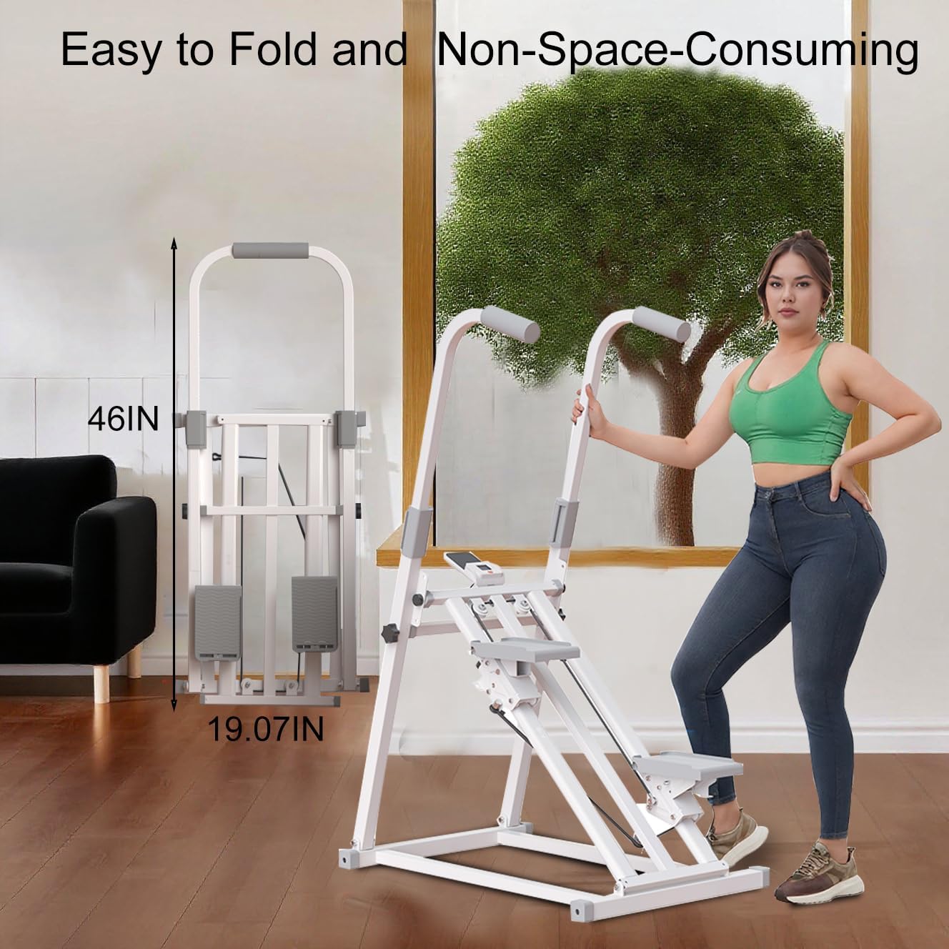 Foldable Stair Stepper for Home Gym Exercise, Vertical Stair Climber Exercise Machine with Adjustable Handlebar & Pedals, Compact Full Body Cardio Workout Equipment - Image 7