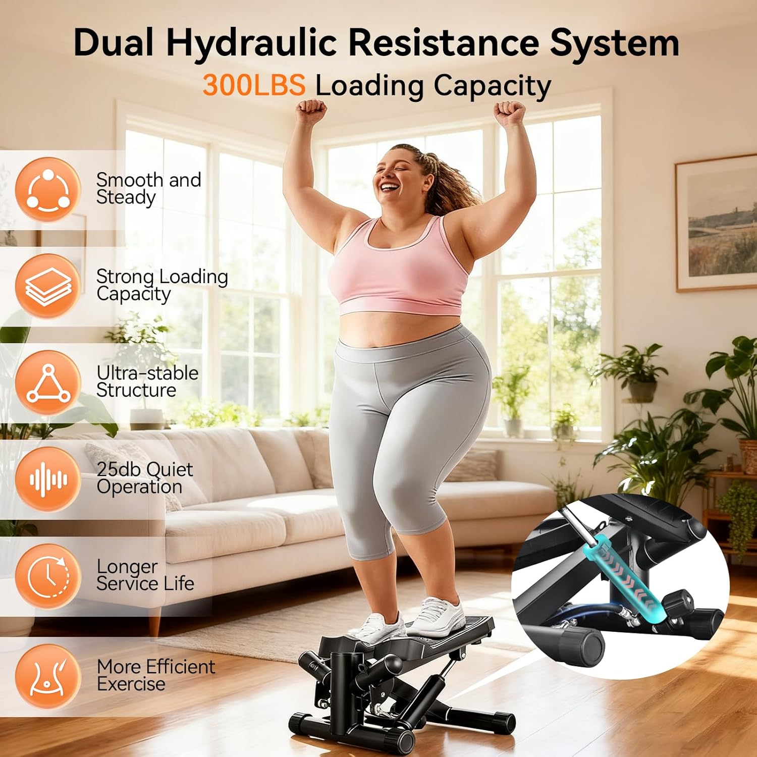 Twist Stepper for Exercise at Home, Mini Stair Stepper with Resistance Bands for Full Body Workout, Smooth and Quiet, Step Machine with 300LBS Loading Capacity - Image 3
