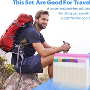 30Pcs Portable Protein Powder Travel Container Set, Reusable Powder Supplement Container To Go with 3Pcs Large Bags, 21Pcs Single-Dose Bags, 2Pcs Funnel & Spoon, Ideal for Gym & Travel