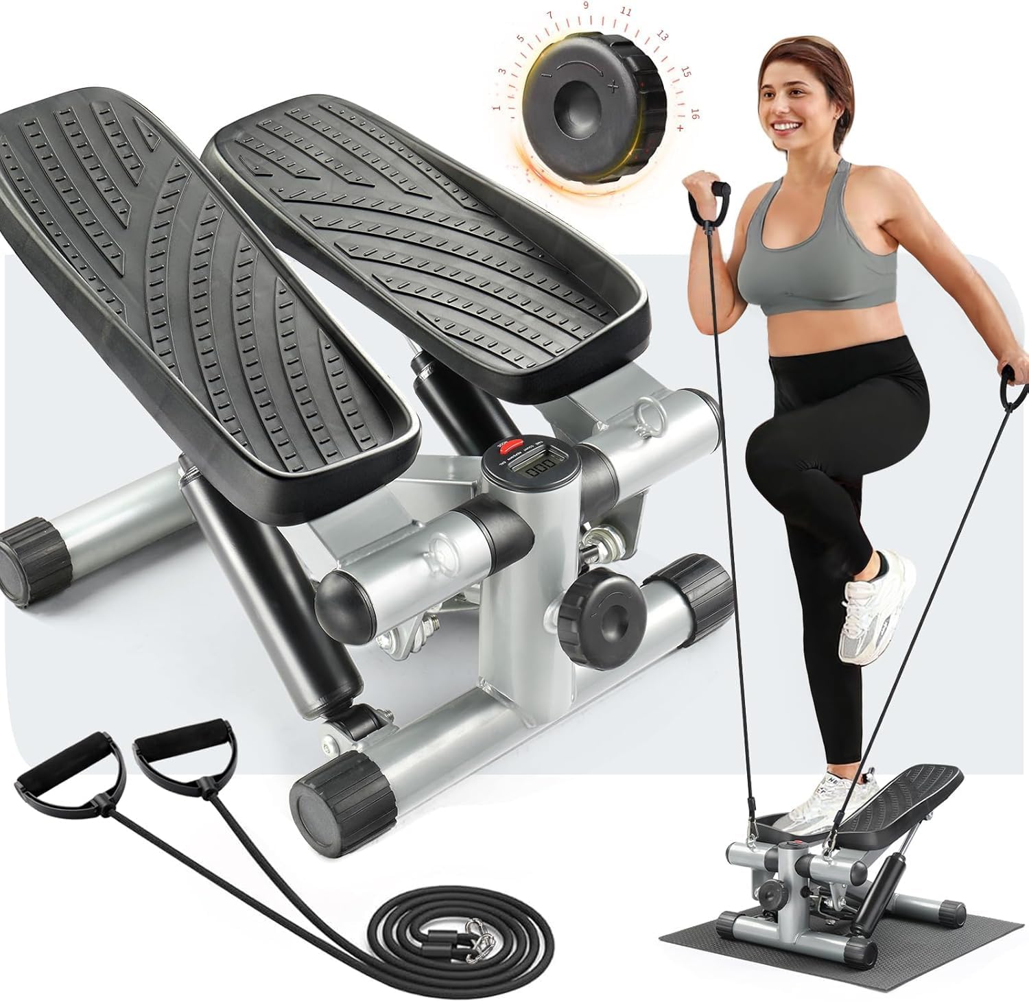 Ktaxon Steppers for Exercise at Home, Stair Stepper Mini Stepper with Resistance Bands, Adjustable Height, Super Quiet, 330LBS Weight Capacity and LED Display for Home Workouts