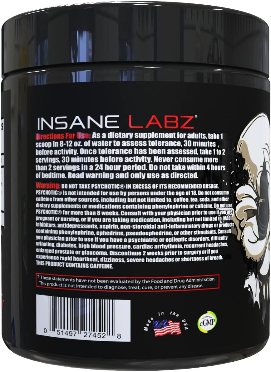 Insane Labz Psychotic Black Edition Mid Stimulant Pre Workout Powder, Energy Focus Pumps, Loaded with Creatine Beta Alanine Taurine Fueled by AMPiberry, 35 Servings (Gummy Candy) - Image 2