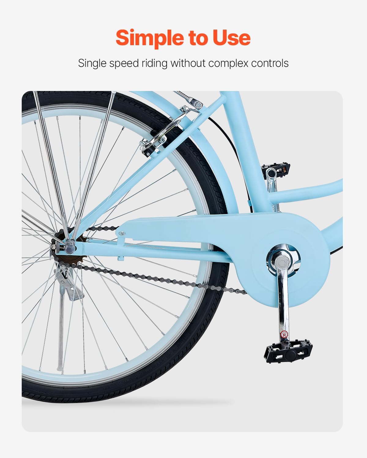 VEVOR Women Bike, 7-Speed and 1-Speed, 24-26 Inch Pink and Light Blue Beach Cruiser Bike, with Large Capacity Basket and Rear Rack, Adjustable Seat, Fits for Cycling, Exercise & Shopping - Image 4