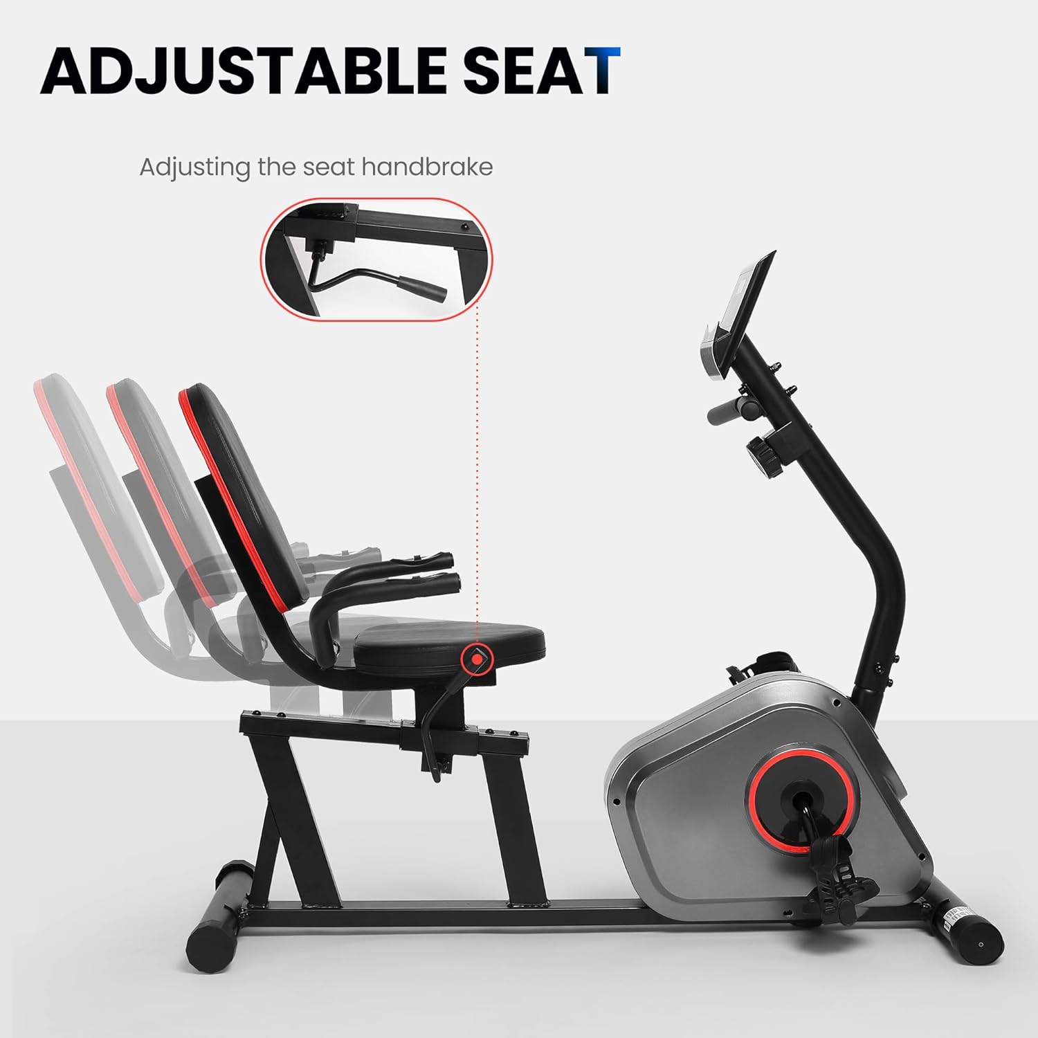 Recumbent Exercise Bike Stationary Bike Exercise Bikes for Home with 8 Levels Magnetic Resistance 300 LBS Weight Capacity LCD Monitor Heart Rate Handle and Device Holder - Image 6