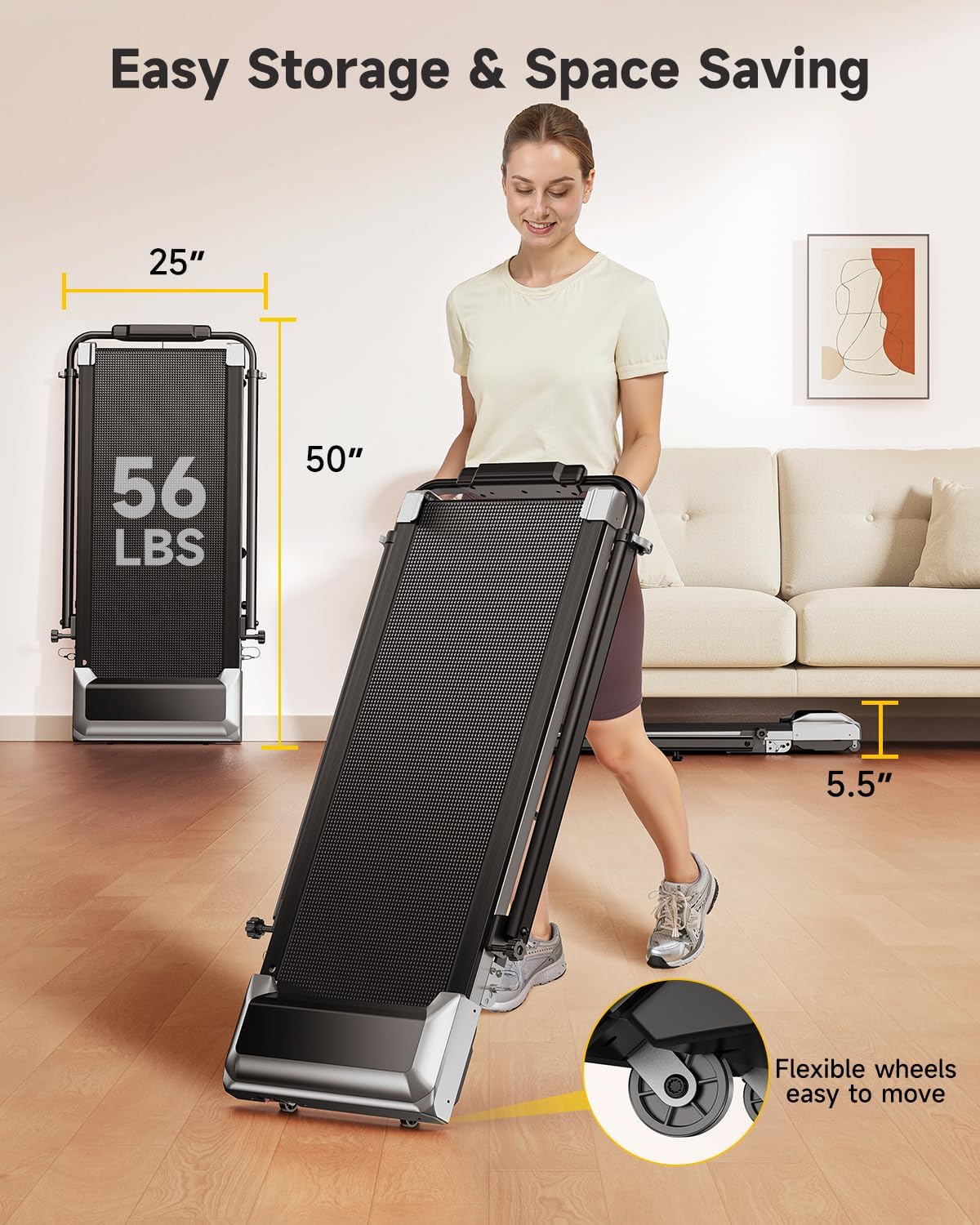 Walking Pad Treadmill with 12% Incline, 6 in 1 Folding Treadmill with Adjustable Handle Bar for Home/Office, Under Desk Treadmills Portable Walking Pad with App, Remote Control & LED Display - Image 9