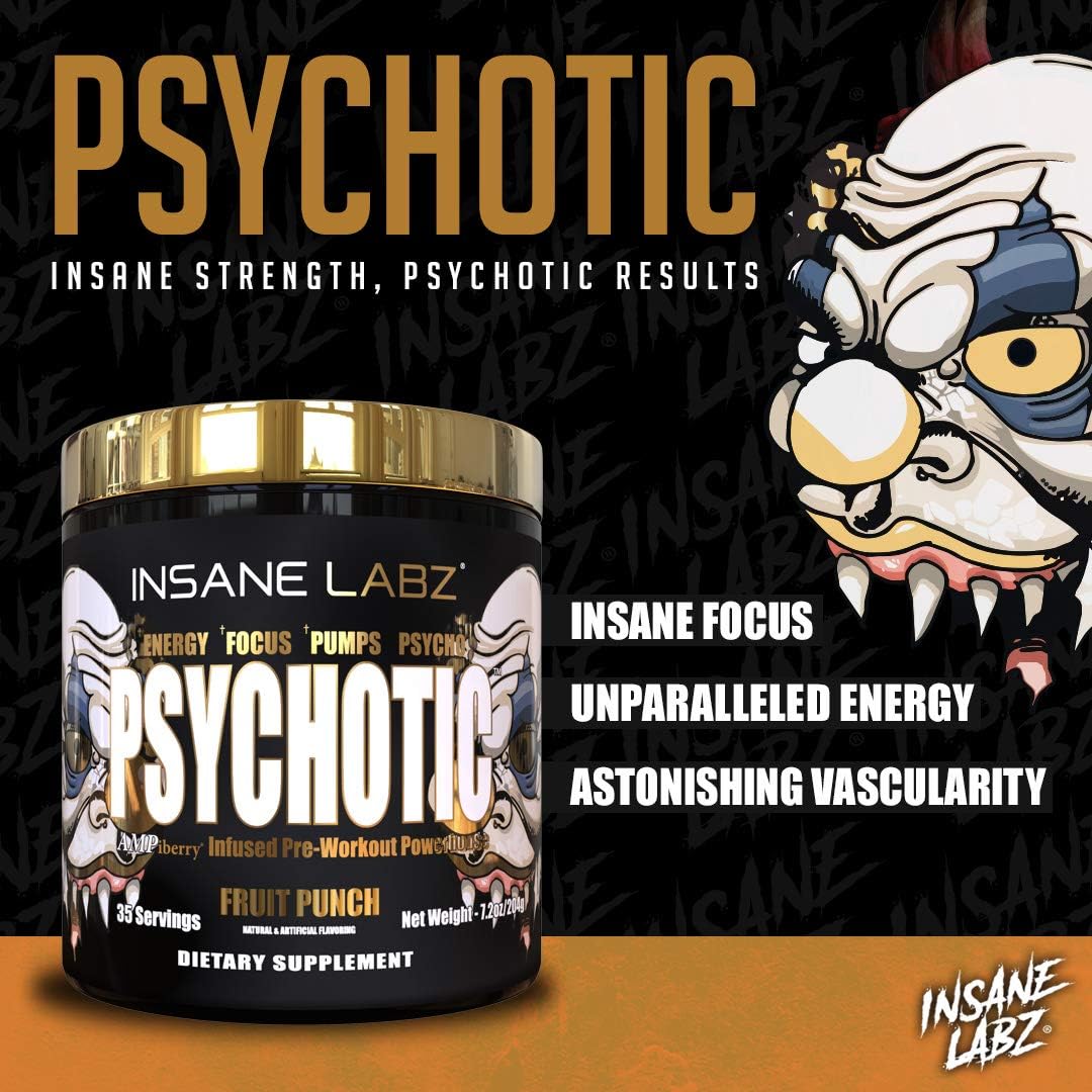 Insane Labz Psychotic Gold, High Stimulant Pre Workout Powder, Extreme Lasting Energy Focus, Pumps and Endurance with Beta Alanine, DMAE Bitartrate, NO Booster (35 Servings, Gummy Candy) - Image 4