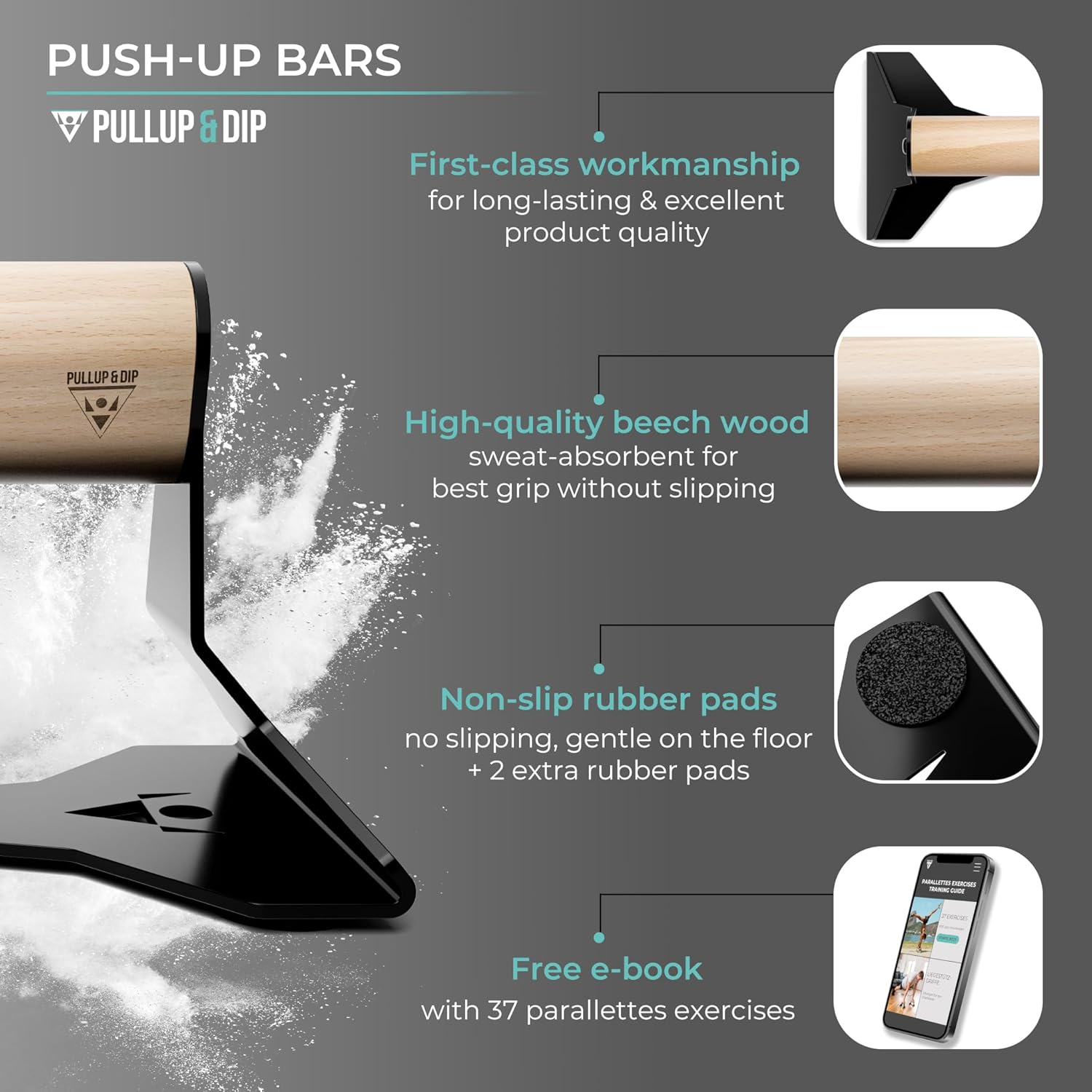 PULLUP & DIP Parallettes - Push Up Handles with Ergonomic Wooden Handles & Heavy-Duty Steel - Non-slip Parallettes Bars for Strength Training and Calisthenics - Press Up Handles for Push Ups - Image 2