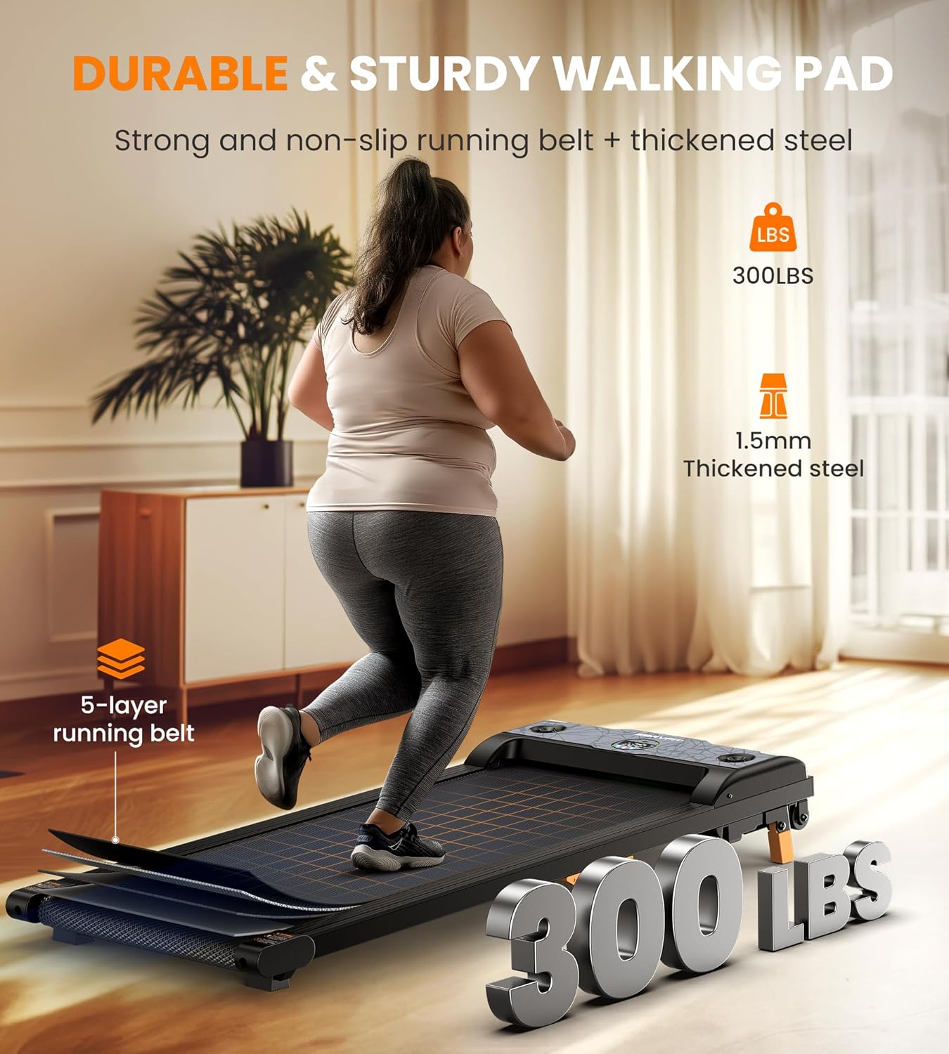 Walking Pad Under Desk Treadmill with Incline, 3-in-1 Portable Walking Jogging Machine with Remote Control, LED Display, Hidden Safety Switch, Compact for Home Office Use - Image 3