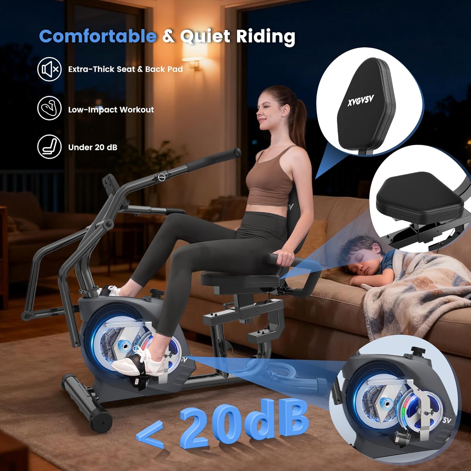 Recumbent Bike Cross Trainer & Elliptical Exercise Bike 2-in-1 for Home Use, with Arm/Leg Exercisers,Adjustable Seat with Backrest, 16 Levels, 400LB Capacity, Pulse Sensors & LCD Monitor - Image 5