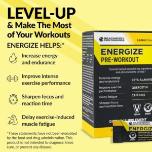 BODi Energize Pre Workout Powder – Beta-Alanine, Quercetin & Low-Dose Caffeine Formula for Enhanced Energy & Focus, Increase Energy & Endurance Supplement, Lemon Flavored, 20 Sticks