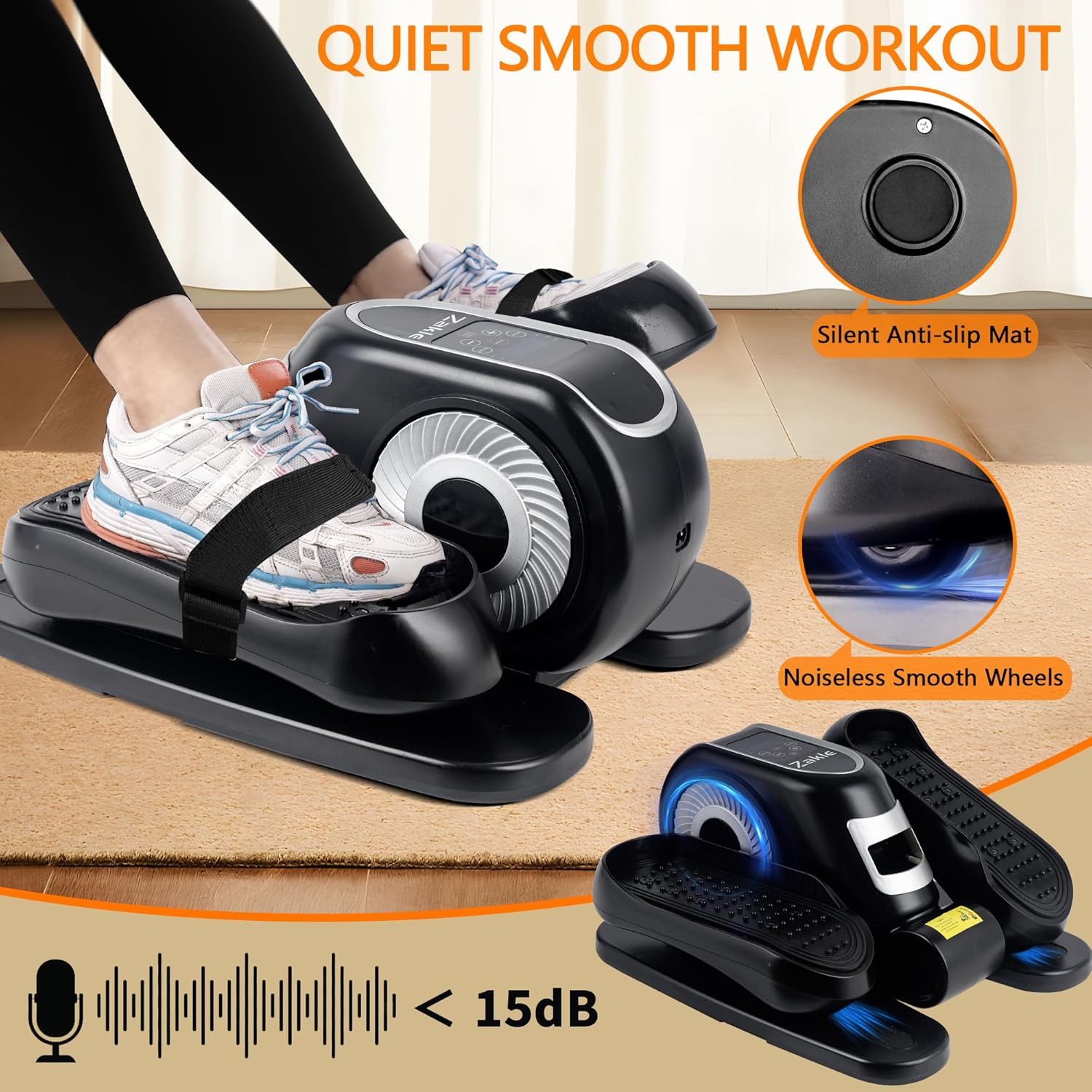 Zakle Under Desk Elliptical Machine, Electric Elliptical Training Machine w/Remote Control, 12 Speed Levels, Quiet Seated Pedal Exerciser for Home Office - Image 4