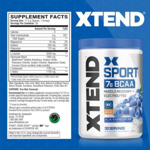 XTEND Sport BCAA Powder Blue Raspberry Ice – Electrolyte Powder for Recovery & Hydration with Amino Acids – 30 Servings
