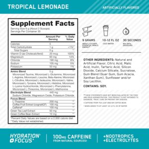Optimum Nutrition Amino Energy Powder Plus Focus, with BCAA, Electrolytes, and Caffeine, Tropical Lemonade, 30 Servings (Packaging May Vary)