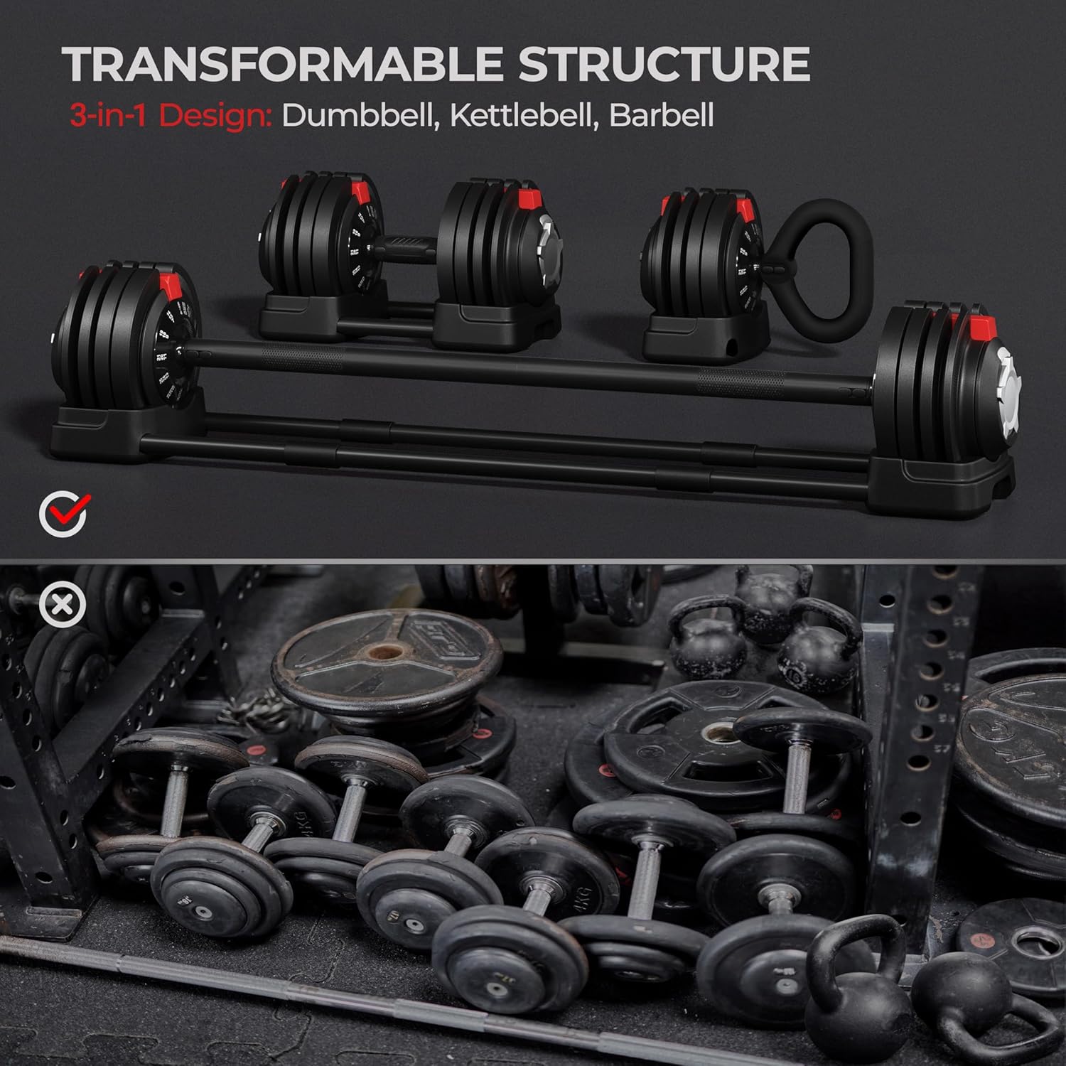 Yaheetech Adjustable Dumbbell Set Free Weight Dumbbells 52.5lbs Fast Adjust Dumbbells 3 in 1 Dumbbell Weight Set Used as Barbell, Kettlebells, with Tray, for Men/Women Strength Training Equipment - Image 9