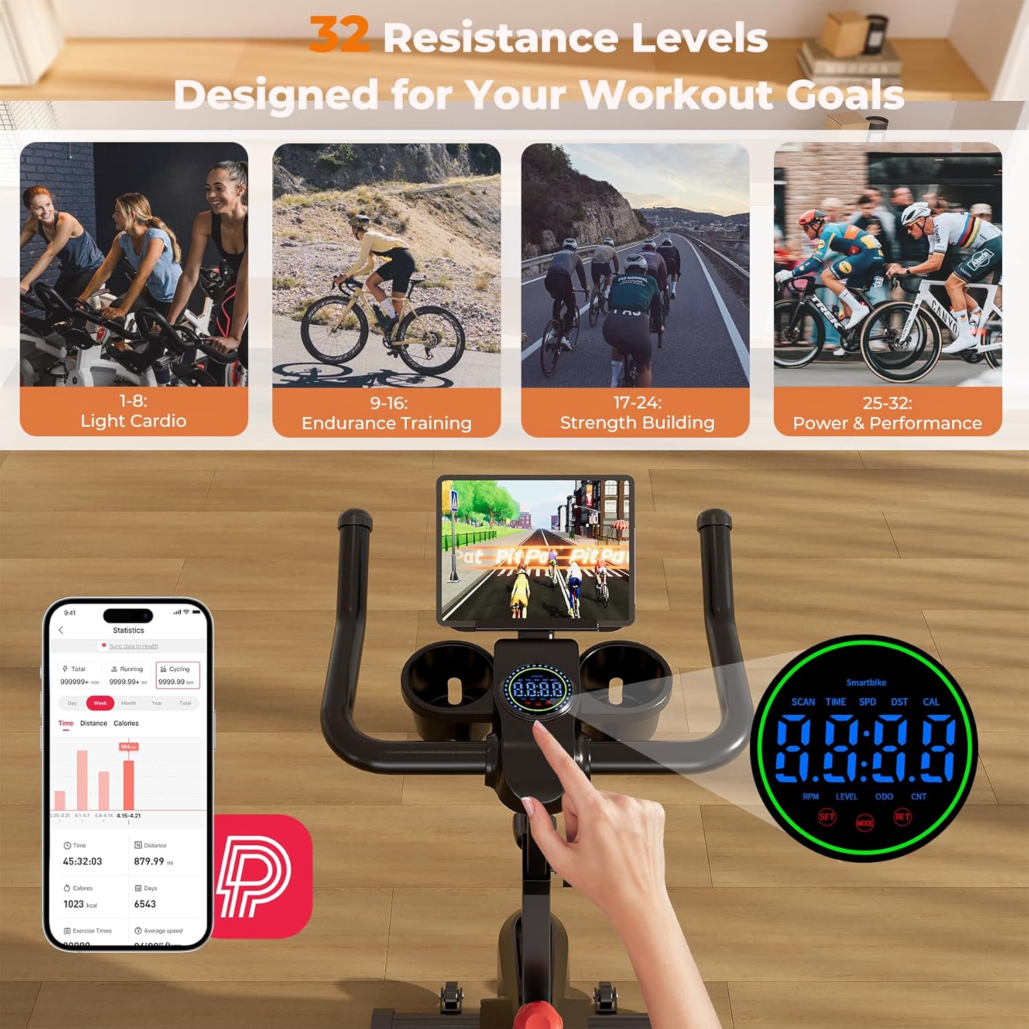 Superun Exercise Bike, Stationary Bikes for Home with Brake Pad, Low Noise Indoor Cycling Bike with 300LBS Weight Capacity, Workout Bike for Home Gym with Pad Mount LCD Monitor and Cup Holder - Image 6