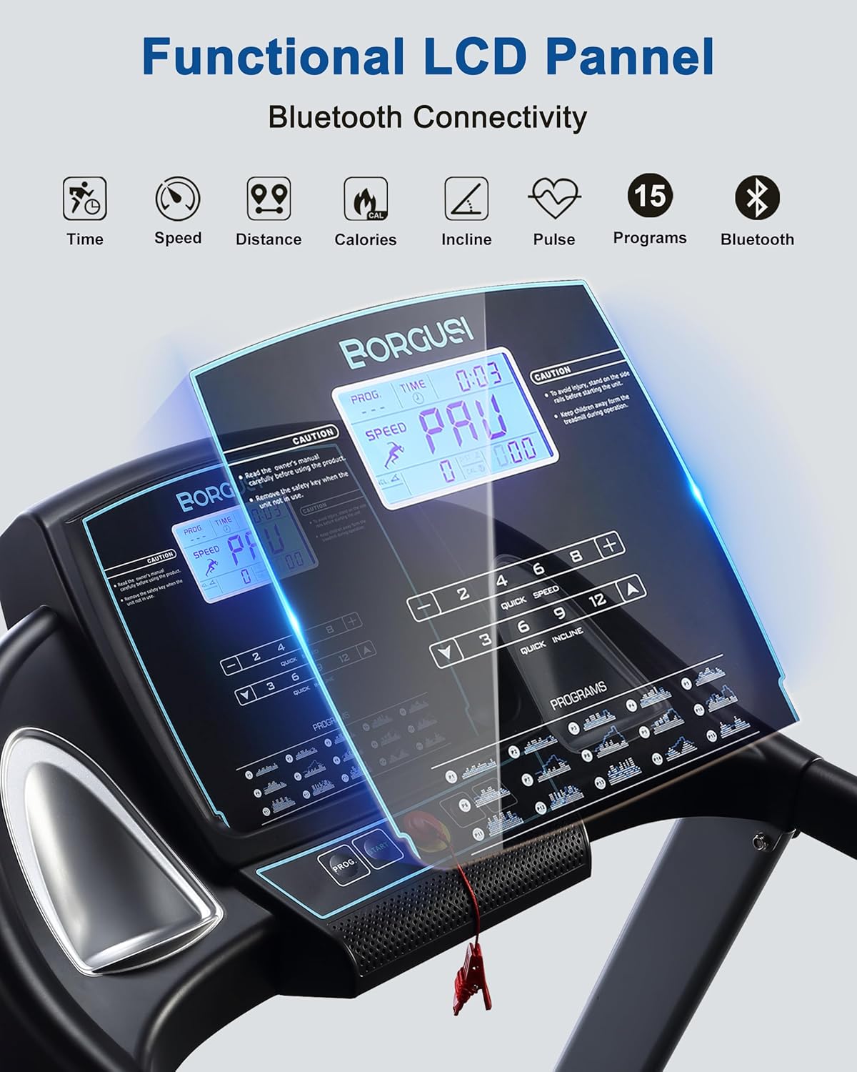Treadmill with 15% Auto Incline - 350 LBS Capacity, 3.5HP Electric Folding Treadmill Up to 10MPH Speed, Running Machine with 20" Wide Tread Belt & LCD Display for Home Use, Bluetooth Speaker - Image 6
