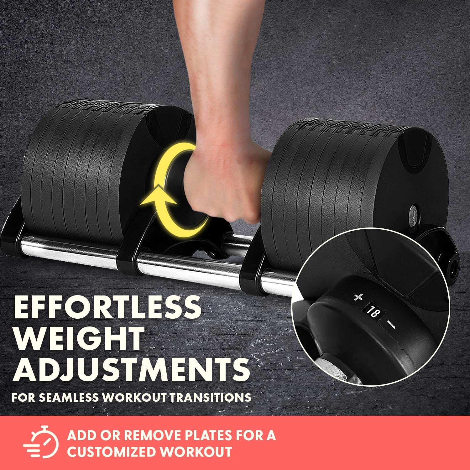 SQUATZ 70lb Adjustable Dumbbell 9 in 1 Weight Options, Fitness Equipment with Anti-Slip Metal Handle, Quick Change Weight Adjustment with Twist Lock Technology, for Full Body Workout and Weightlifting - Image 2