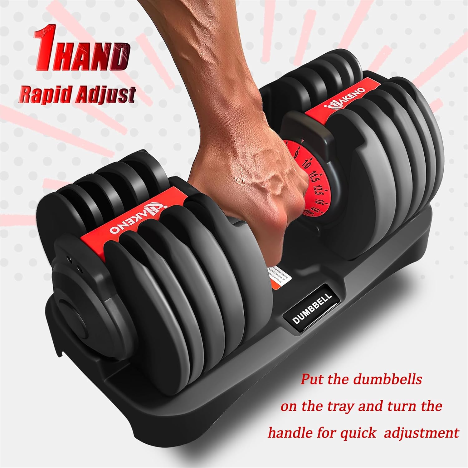15 Weight in 1 Adjustable Dumbbell 53LB with Fast Automatic Adjustable and Weight Plate for Body Workout Home Gym (24kg/53lb)2pcs - Image 5