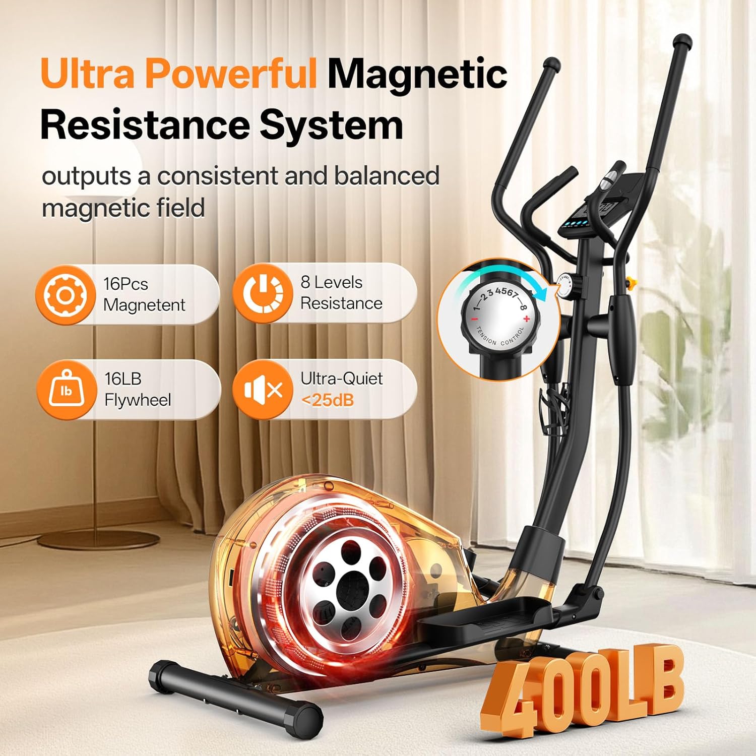 YAMO Elliptical Machine, Folding Elliptical Trainer with Hyper-Quiet Magnetic Driving System, Elliptical Exercise Machine for Home with Pulse Monitor, 8 Resistance Levels - Image 2