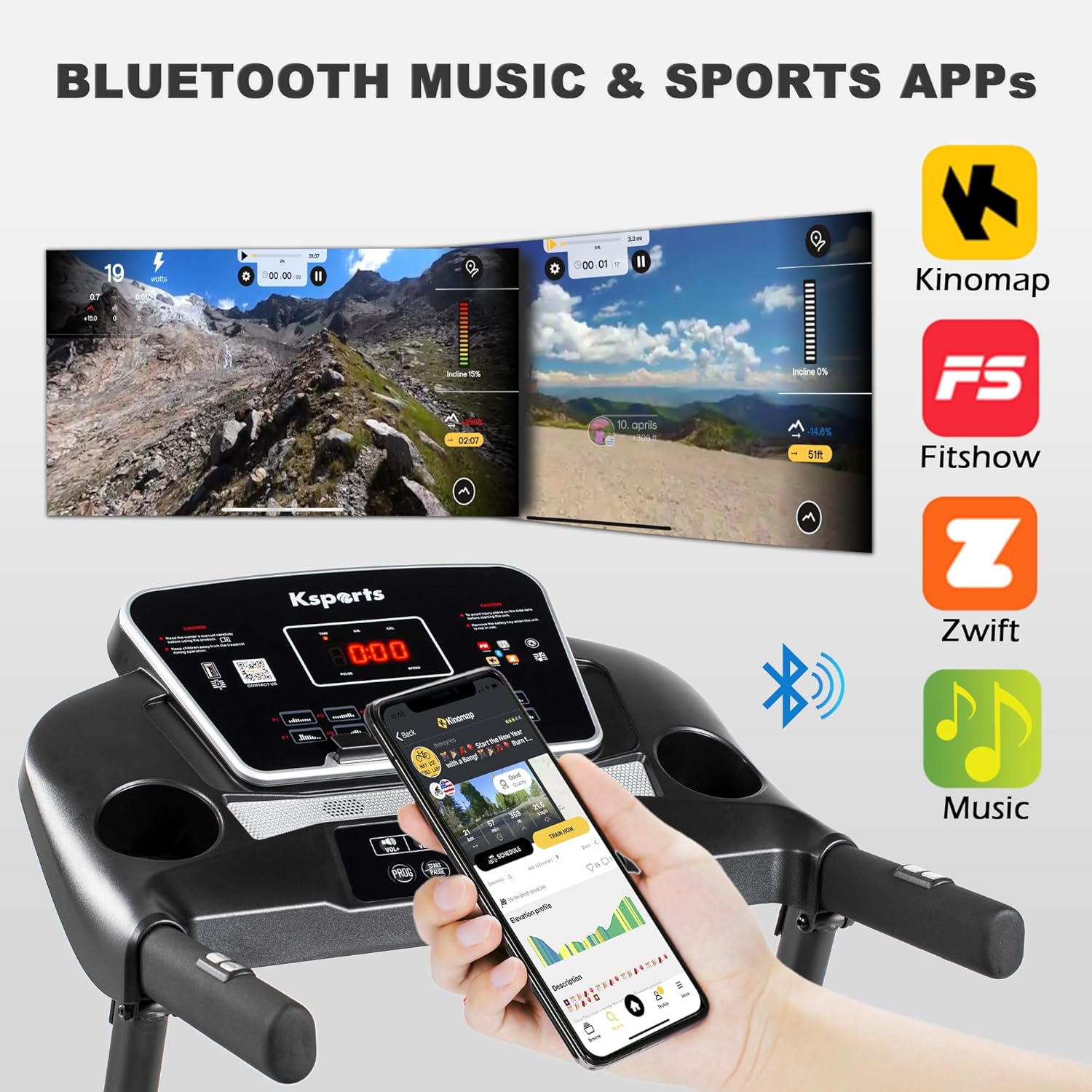 Ksports Foldable 16.5 Inch Cardio Fitness Portable Treadmill with Bluetooth Connectivity, LCD Display, and Tracking Apps for Home Gym Equipment, Black - Image 5