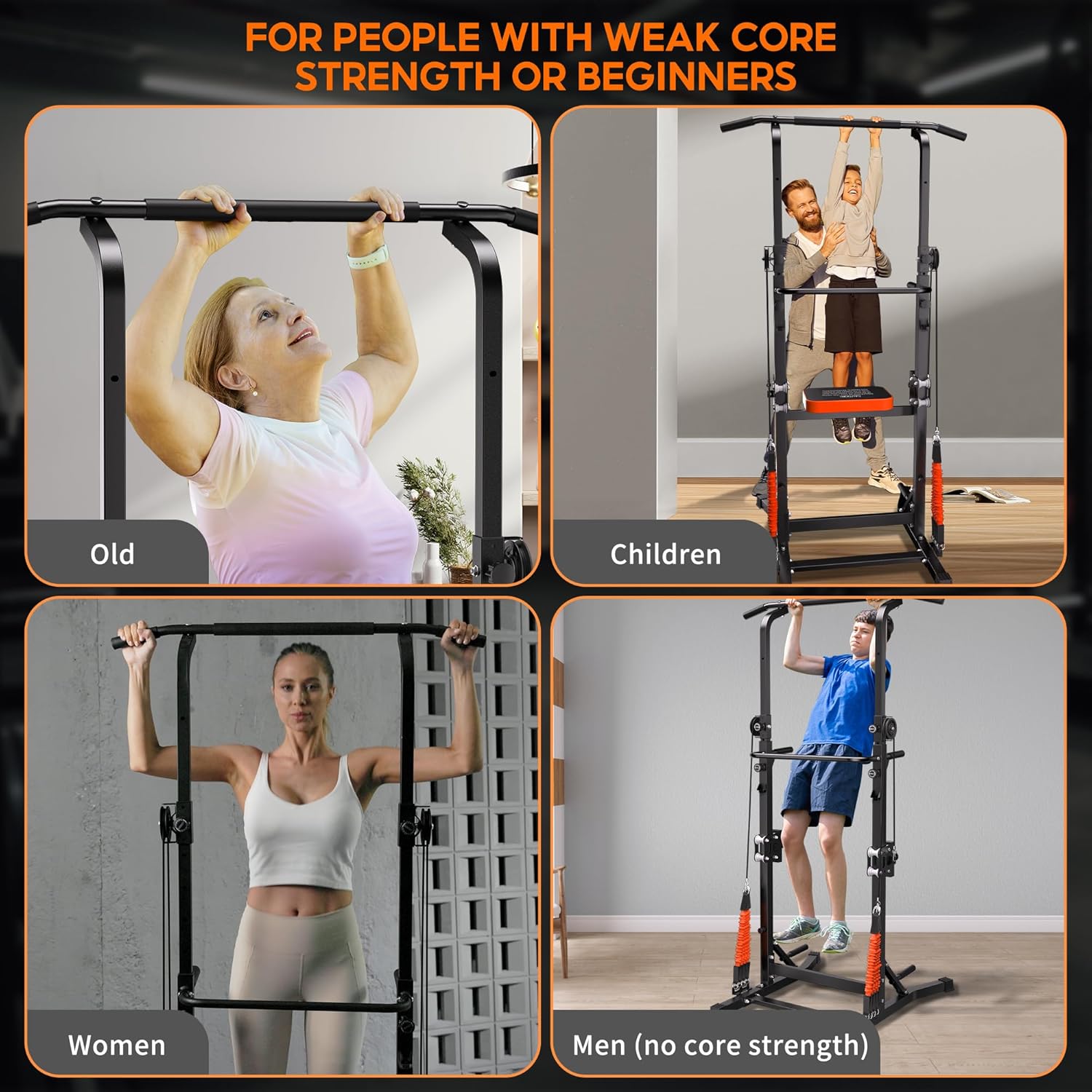 ONETWOFIT Power Tower Pull Up Bar Station Assistive Trainer, Multi-Function Adjustable Height Dip Station for Home Gym Workout, Strength Training Fitness Equipment, Pull Up Stand 360LBS - Image 7