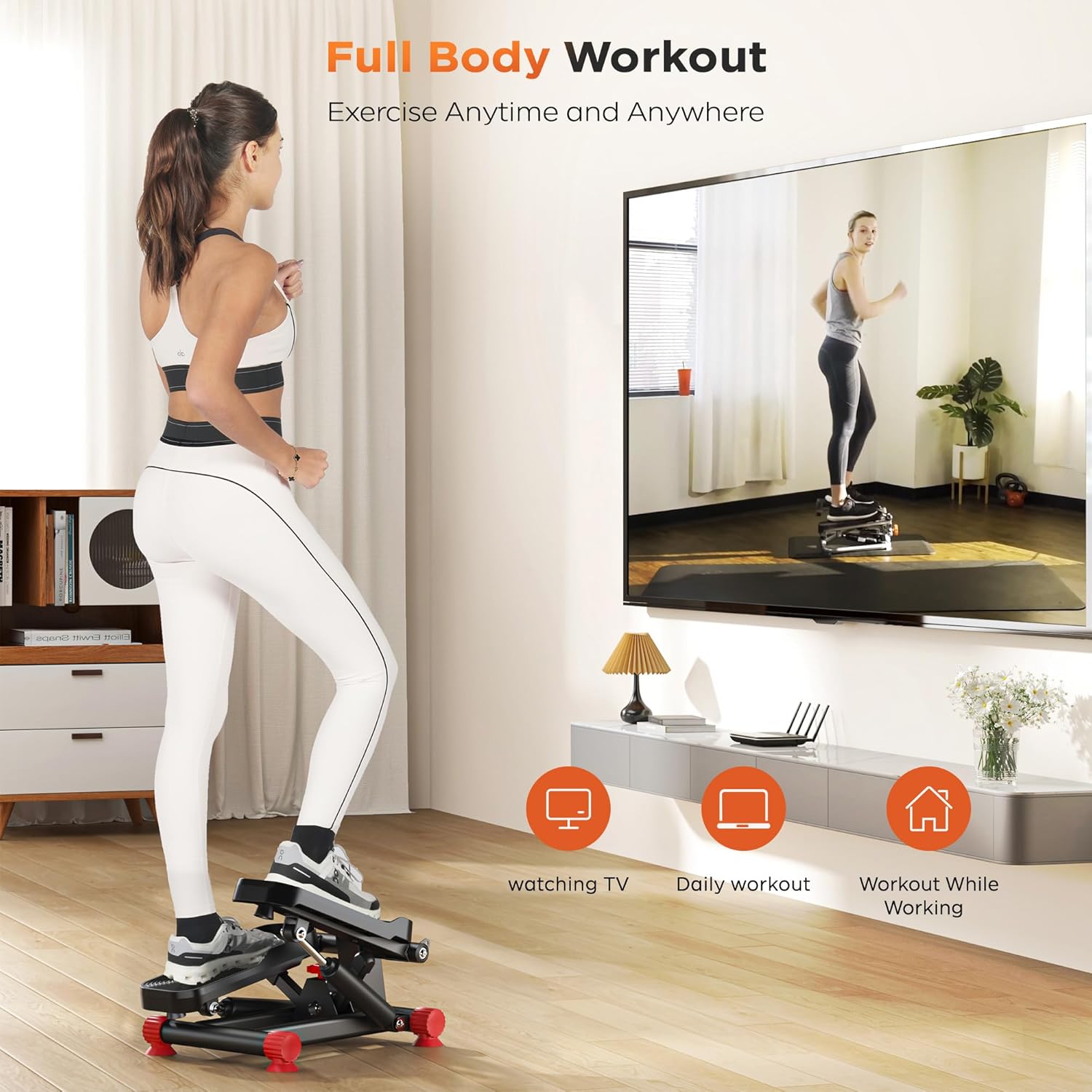 soges Steppers for Exercise at Home, Mini Stepper with Resistance Bands, Stair Stepper Machine with 300LBS Loading Capacity, Hydraulic Step Exercise Equipment with LCD Monitor, Red - Image 6