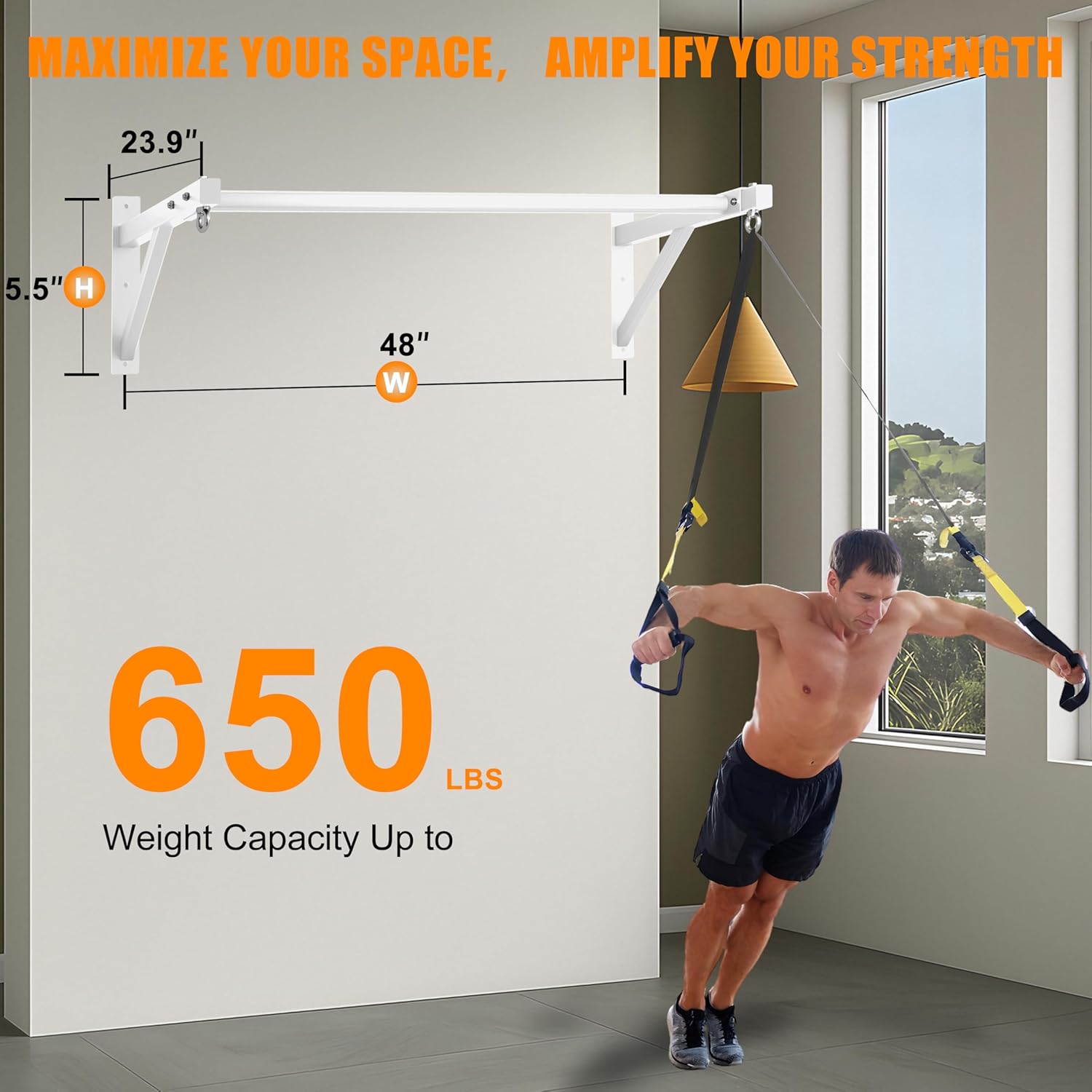 Pull Up Bar Wall Mounted, Heavy Duty 650 lbs Capacity Chin Up Bar, 48" Multi-Grip Strength Training Pull-up Bars, for Home Gym Garage/Backyard Total Body Workout, Ease Of Use Mounting (White) - Image 2