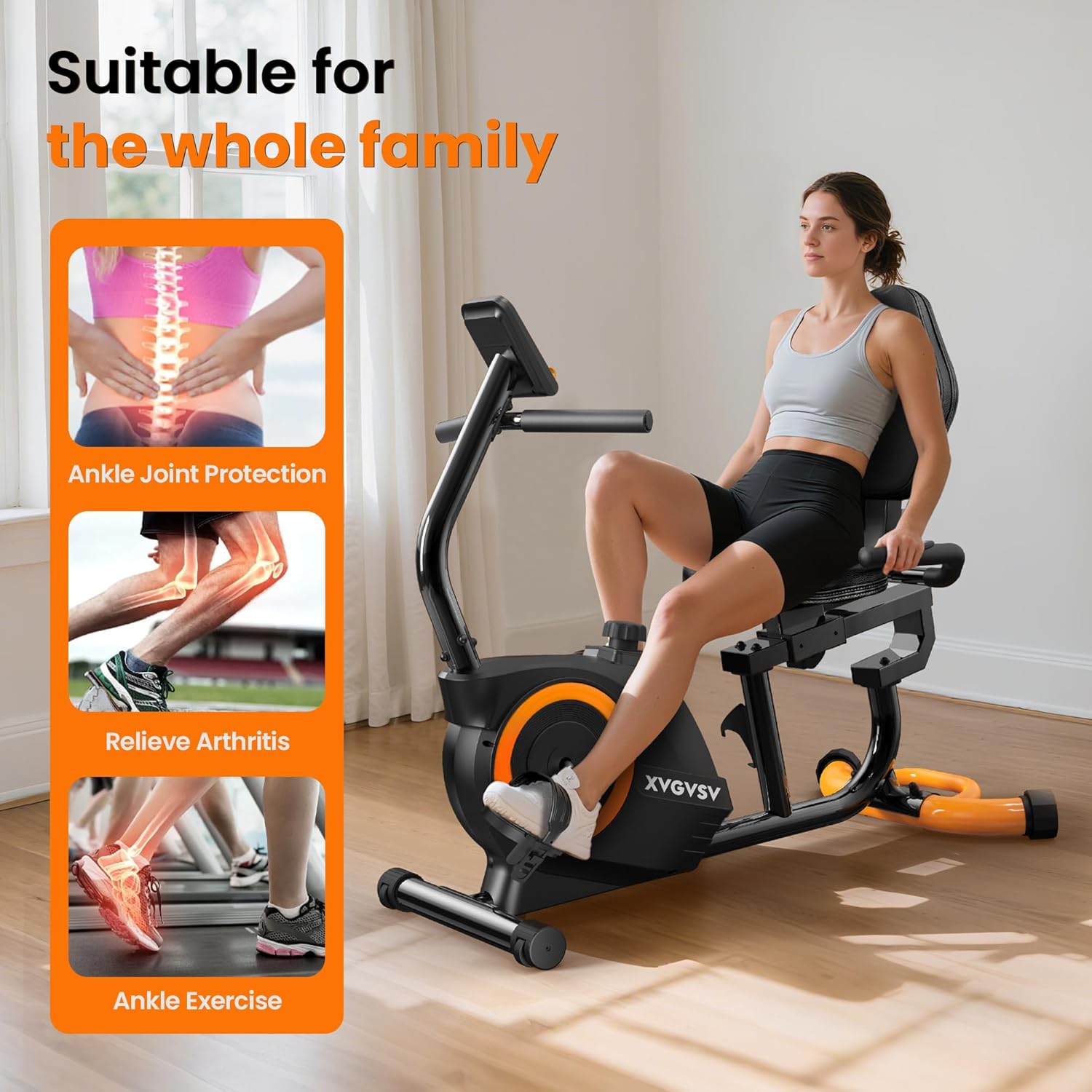 Recumbent Exercise Bike for Home Use, Quiet Recumbent Stationary Bikes for Adults & Seniors, 16-Level Resistance, Adjustable Seat, Supports 400LB, Pulse Sensors & LCD Display - Image 8