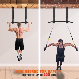 Upgraded-24″ Ceiling Mount Pull Up Bar for Garage/Basement/Rafter – Heavy Duty 800LBS Adjustable Height Multi-Grip Chin Up Bar,Ceiling Joist/Beam