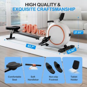 Rowing Machine, Magnetic Rowing Machines for Home with 300lb Weight Capacity, 32-Levels Quiet Adjustable Resistance, Compact Rower Machine with Tablet Holder, Bluetooth&App Compatible