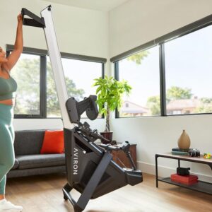 Aviron StrongGo Rowing Machine -Compatible with iPad—Dual Air & Magnetic Resistance Up to 100 lbs | Game-Based Workouts, Compact Storage Design