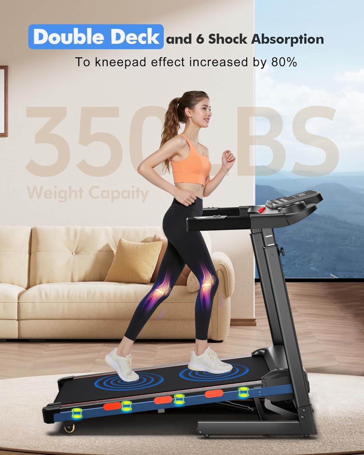 350 lb Capacity Walking Pad Treadmills for Home with 12%/15% Incline, Foldabe Treadmill with Handrail, 3.5HP Real Brushless Treadmill with Dual Cushion System, Deck Treadmills for Small Space - Image 5