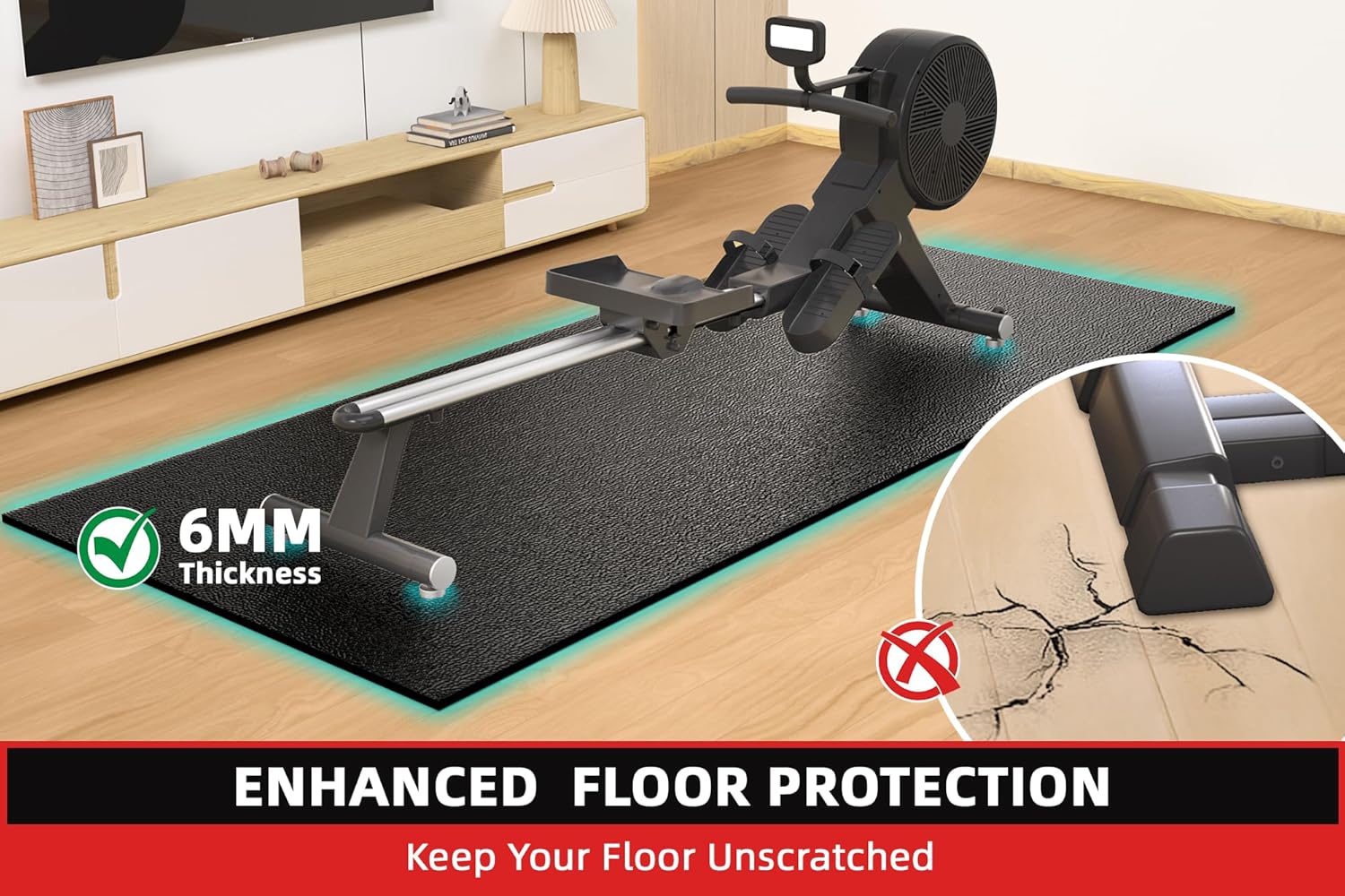 Treadmill Mat, 7'x3'/6'x3'/6'x2.5'/5.6'x2'/4'x2', 6mm Thick Exercise Equipment Gym Mat for Hardwood FloorCarpet, Compatible with Peloton Bike, Indoor Spin Bike, Elliptical - Image 8