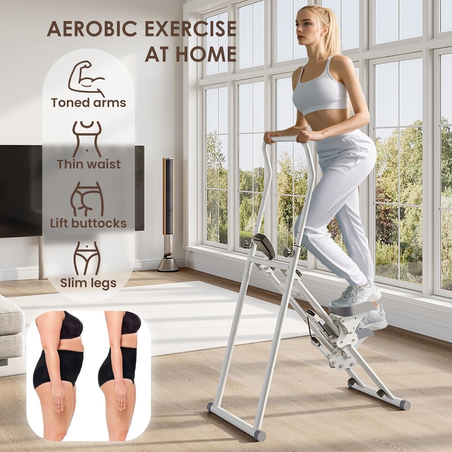Stair Stepper,Stair Master for Exercise at Home Folding Stair Stepper for Full-Body Workout Compact Stair Climber with Resistance/Adjustable Handlebar & Pedals/300LBS Loading Capacity - Image 2