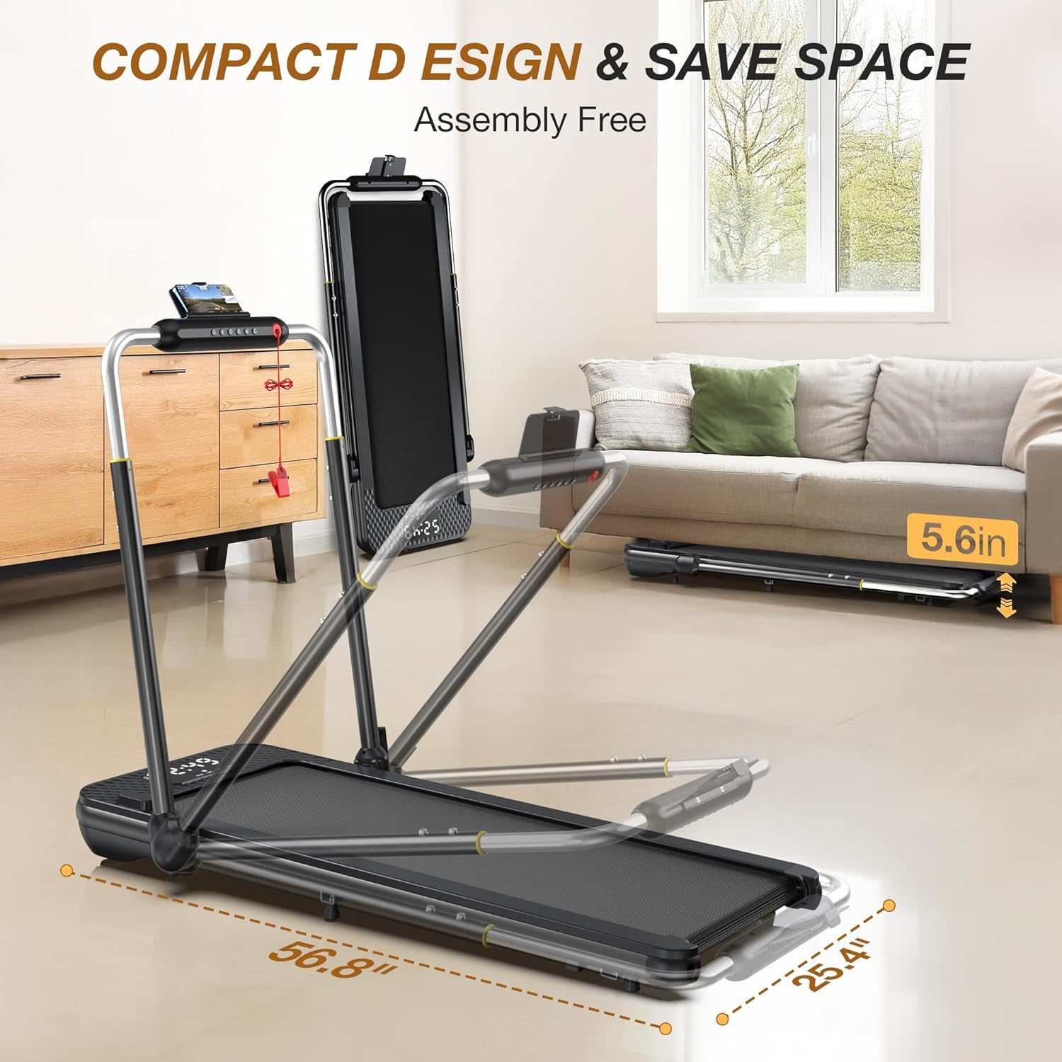 WELLFIT 10% Incline Foldable Walking Pad Treadmill with Handle Bar for Home, 360 LBS Capacity, 7.6MPH Max Speed,Wide Shock Absorbing Deck, 3.0HP Low Noise, for APP/Mute Remote - Image 6