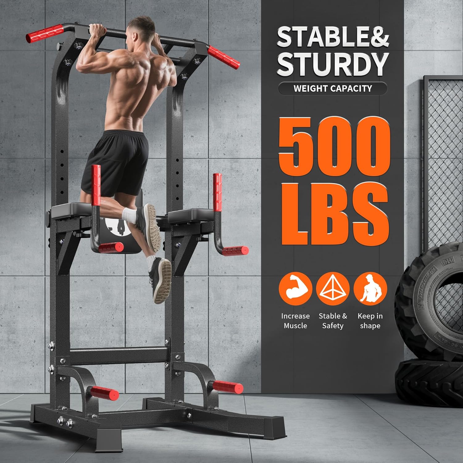SogesHome Adjustable Pull Up Bar & Dip Station, Heavy Duty 500LB Capacity Multifunctional Home Gym Fitness Equipment for Strength Training, Push Up Stand for Arm, Back, Core & Full Body Workout - Image 5