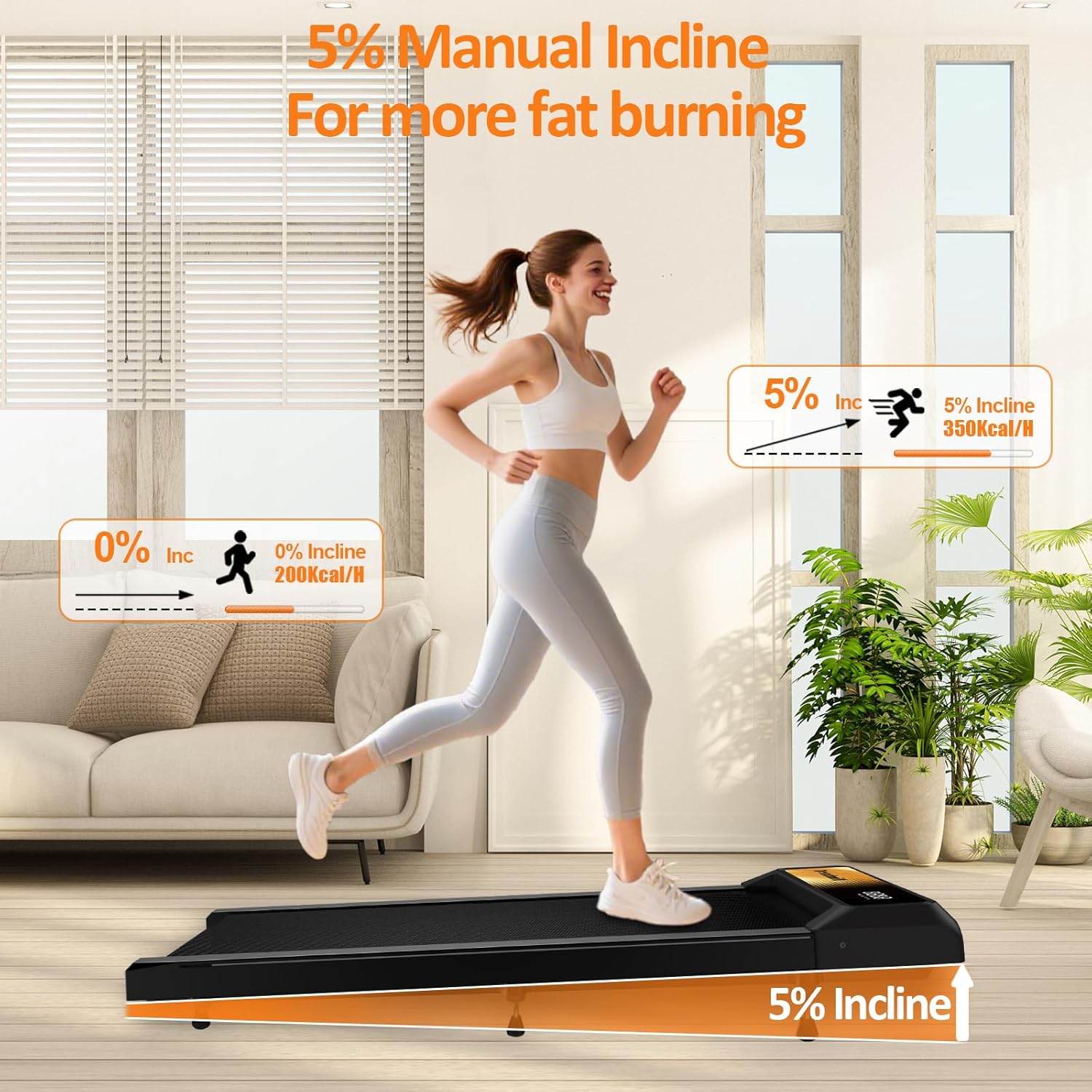 2.5HP Walking Mat with Incline pad, Under Desk Treadmill, Walking Treadmill with Remote, 3 in 1 Low Noise Small Mini Portable Walking Mat with Led Screen, Compact Treadmills for Home, 265lbs Capacity - Image 2