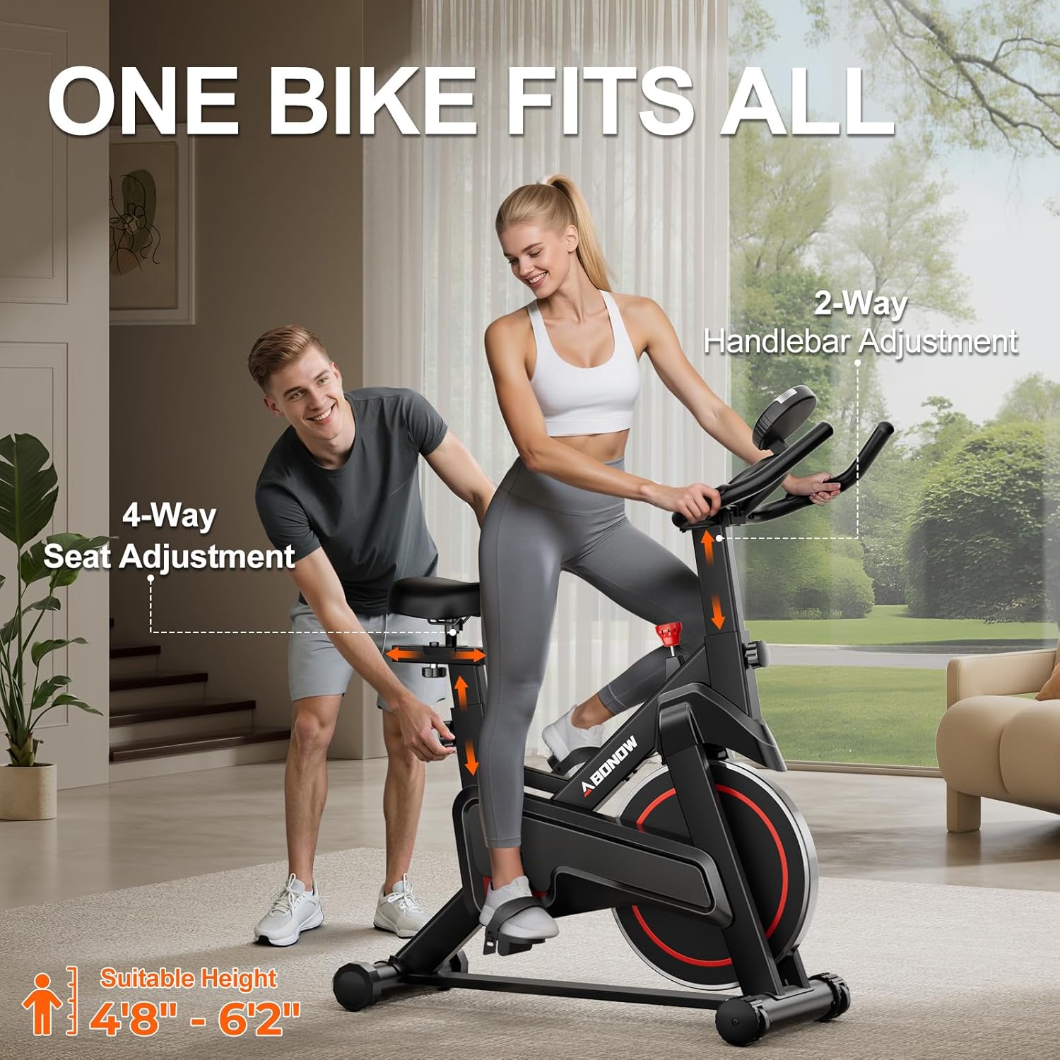Exercise Bike, Brake Pad Stationary Bikes for Home with App Compatible, Low Noise Indoor Cycling Bike, 300lbs Capacity Compact Workout Bike with Tablet Mount & Extra Comfort Seat - Image 6