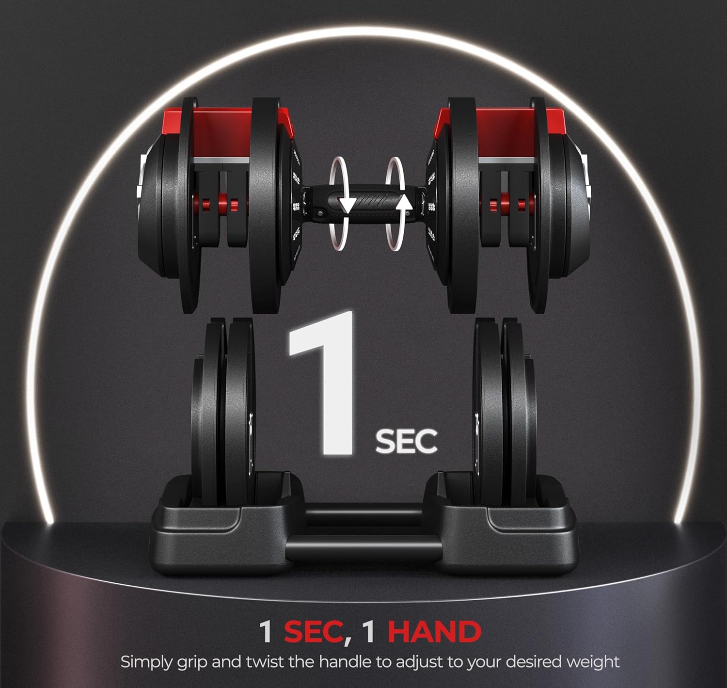Yaheetech Adjustable Dumbbell Set Free Weight Dumbbells 52.5lbs Fast Adjust Dumbbells 3 in 1 Dumbbell Weight Set Used as Barbell, Kettlebells, with Tray, for Men/Women Strength Training Equipment - Image 3