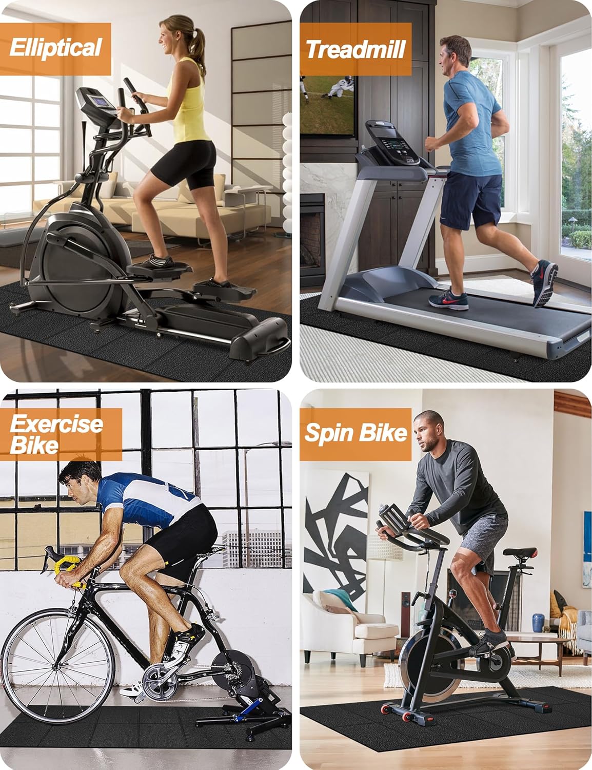 Treadmill Mat, 5'x2.5'/5.6'x2'/6.5'x3'/8'x3',6mm Thickness Exercise Equipment Mat for Carpet Hardwood Floors, Compatible with Walking Pad,Spin Bike,Elliptical Trainer,Rowing Machine - Image 5