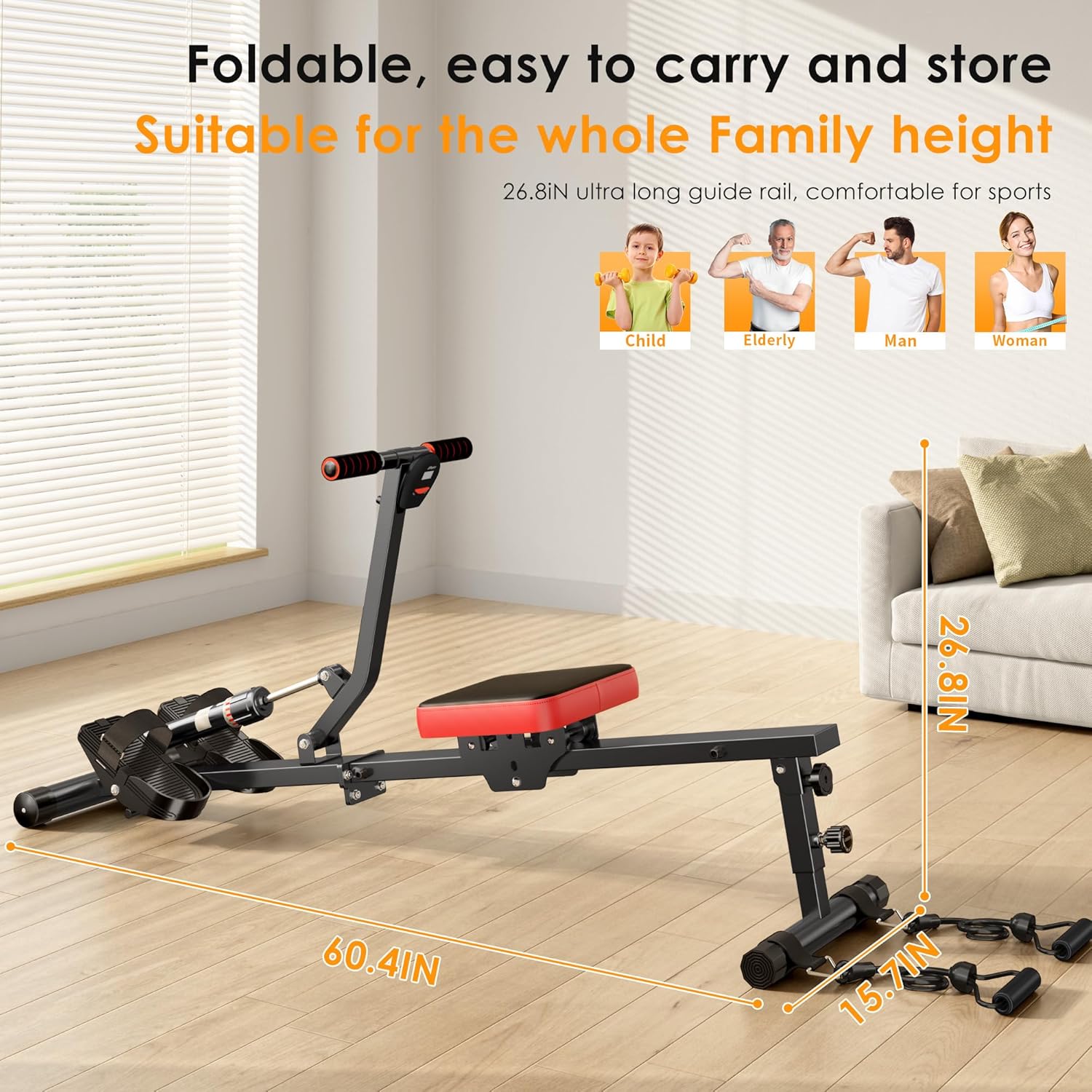 SogesGame Rowing Machine, Rower Machine with 12 Levels of Resistance for Complete Body Workouts, Low-Impact, Indoor Exercise Rower Machine with Digital Monitor, Home Gym Equipment - Image 4