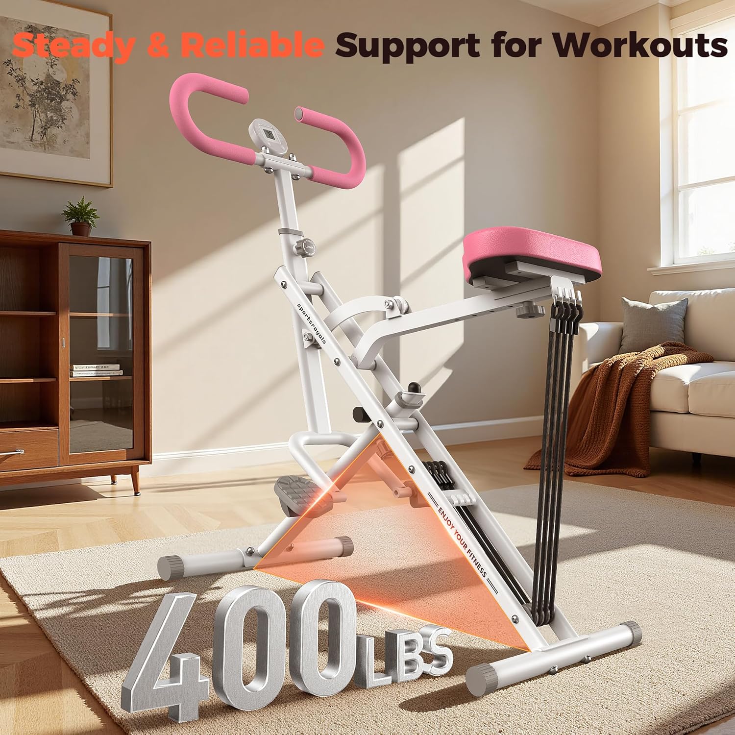 Sportsroyals Squat Machine for Home,Ride & Rowing Machine for Glutes Butt Thighs,Ab Back/Leg Press,Foldable & Easy Setup Exercise Equipment w/Adjustable Resistance,350lbs Capacity - Image 4