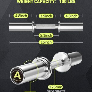 Pair of 16″ Olympic Dumbbell Handles, Loadable Dumbbell Bars for 2-inch Olympic Weight Plates Great for Home Gym Strength Training, Weight Bars with 2 Pair of Spring Collars