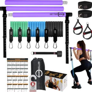 Upgraded Pilates Bar Kit – 39” Adjustable Exercise Equipment for Men, Women with 6X 20, 30, 40 lbs Resistance Bands with Adjustment Buckle – Pilates Equipment for Home Workouts for All Fitness Levels