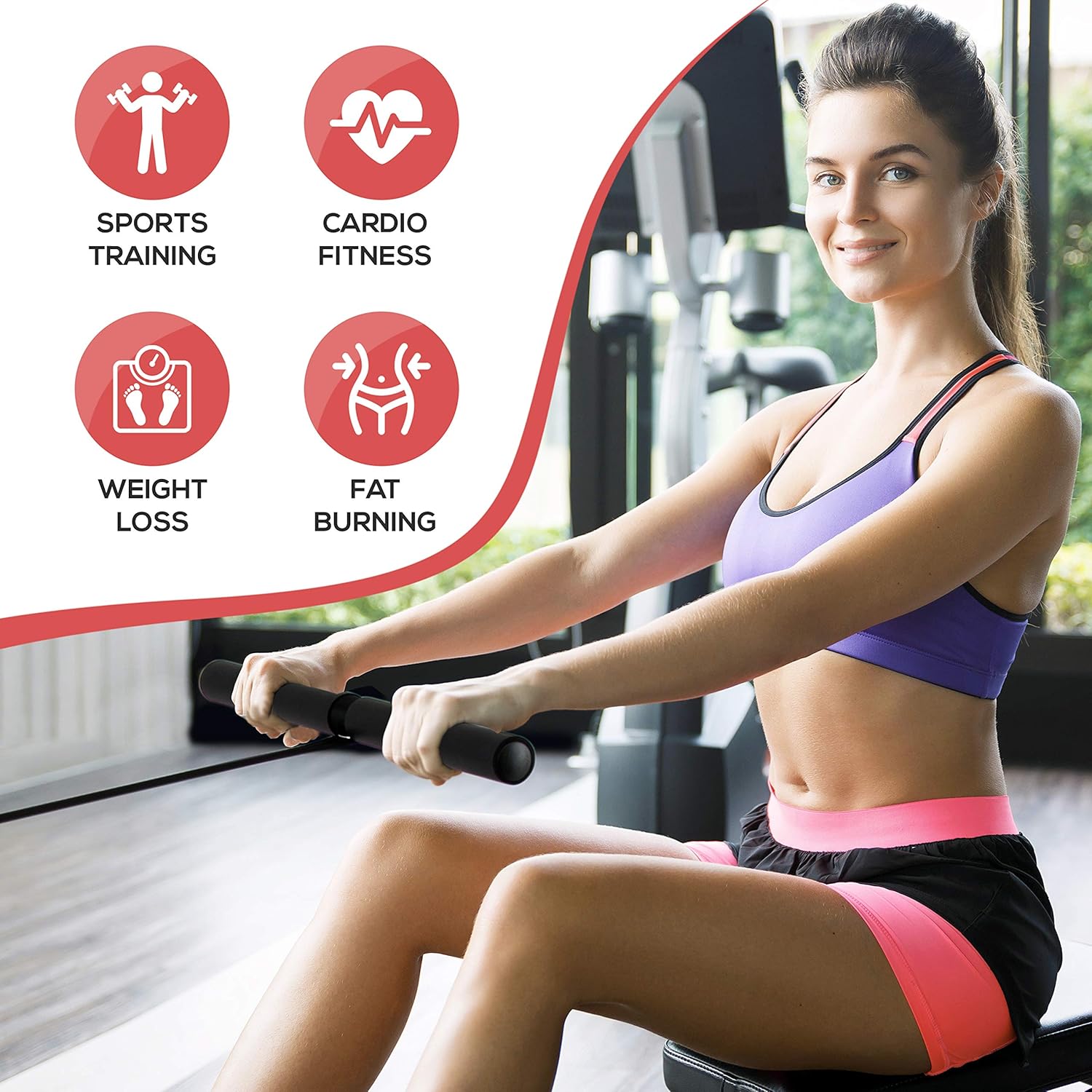 SereneLife Digital Folding Rowing Machines Magnetic - 8 Level Magnetic Resistance Rowing Machine Exercise - Foldable Travel Portable Rower Fitness Trainer Rowing Machine with LCD Monitor - Image 4