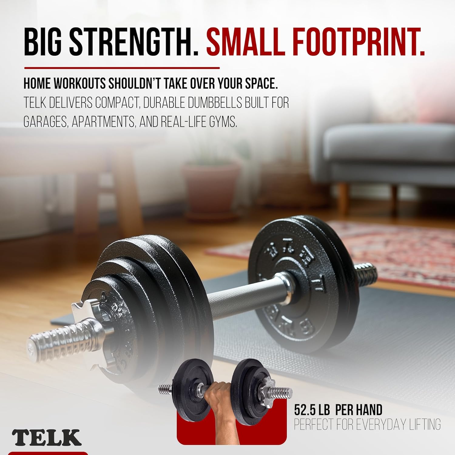 TELK – Adjustable Dumbbell Set – Home Gym Weight Set with Baked Enamel Cast Iron Plates – Space-Saving Free Weights for Strength Training - Image 2
