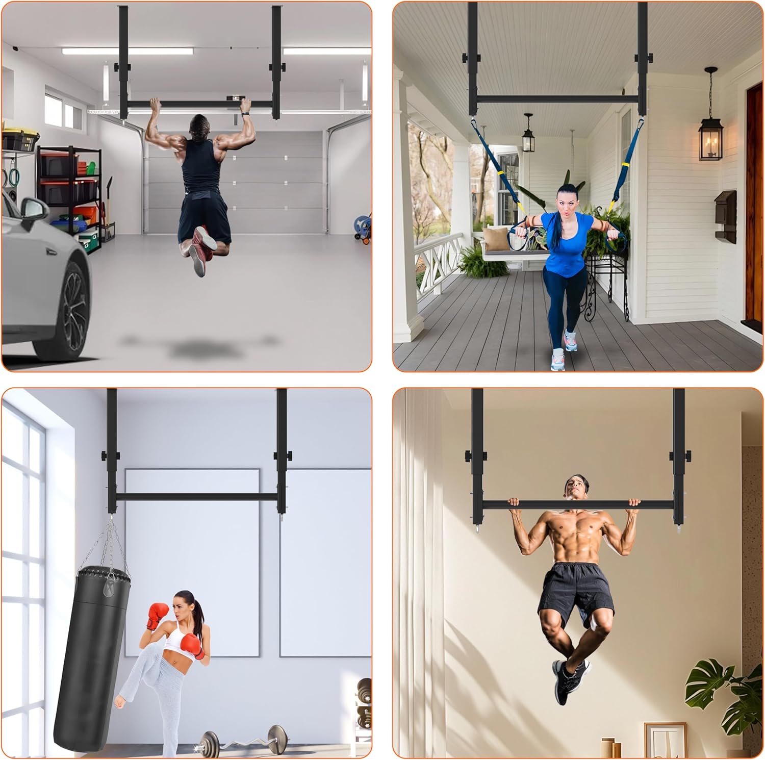 48" Ceiling Mount Pull Up Bar, Heavy Duty Multi-Grip Rafter Chin Up Bar for Garage/Basement/Backyard Ceiling Beam, Adjustable Height&Supports to 650 Lbs - Image 7